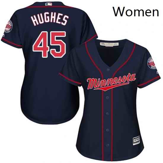 Womens Majestic Minnesota Twins 45 Phil Hughes Replica Navy Blue Alternate Road Cool Base MLB Jersey